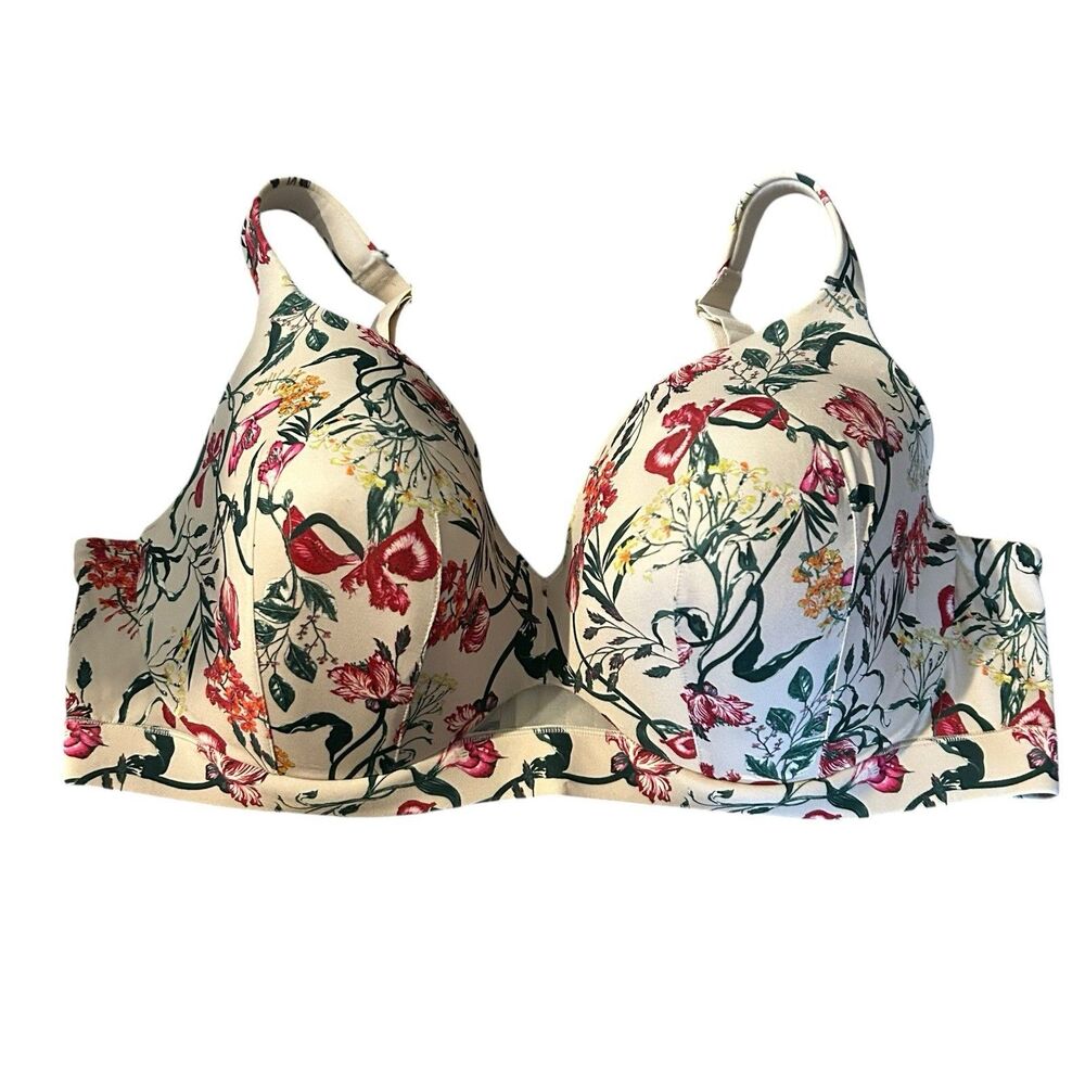Cacique Bra 44DD Floral Light Tan Full Coverage Lightly Lined T-Shirt Underwire